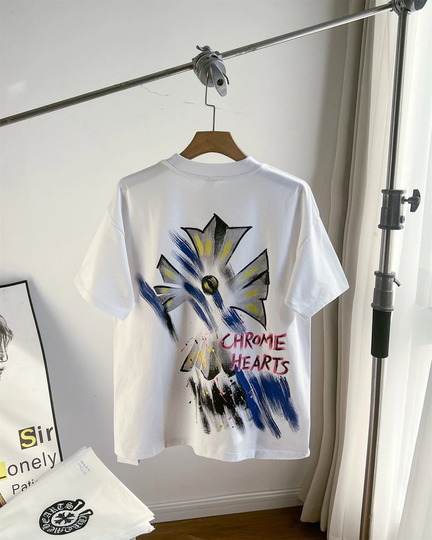 Chrome Hearts T-shirt Heavy Ink Splash Graffiti Print Crew Neck Short Sleeve Pure Cotton Unisex T T-shirt OS Loose Fit T-Shirt Casual Simple Base Shirt