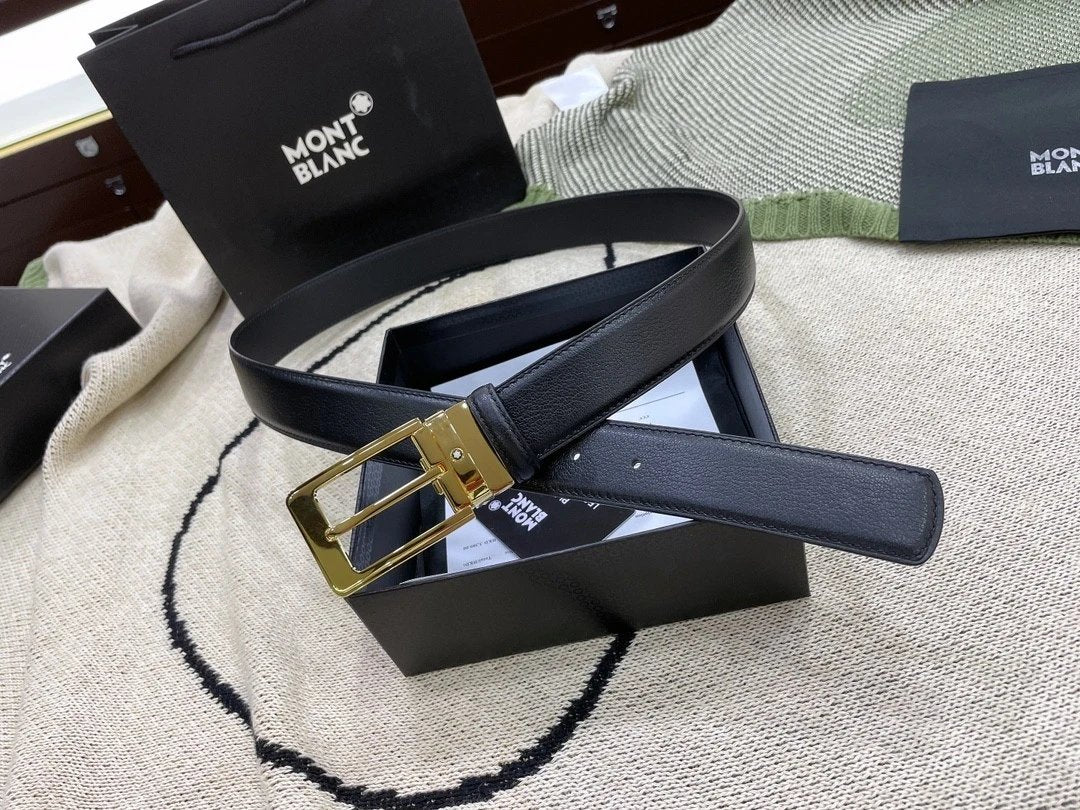 Montblanc Belt Top version 【Original Factory】Men's Leather Belt Width3.5cm Quality Full Set Packaging Original Imported Double-Sided Head Layer Cowhide 100% Original Pure Brass Buckle Dual-Use Fashion Elegant Boys Belt M Home New Custom Latest Hot