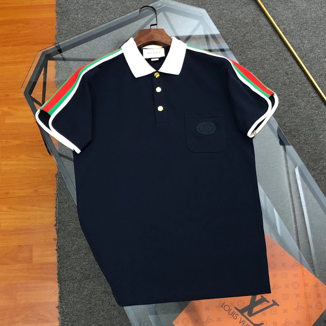 Gucci T-shirt Classic Striped Embroidery POLO Short Sleeve Turn-down Collar Shirt Unisex Summer Solid Color Loose Fit T Business Commuter Short Sleeve Shirt Plus Size