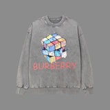 Burberry Hoodie Washed Snowflake Series Magic Cube Round Neck Sweatshirt Casual Loose Pullover Sportswear Top os Unisex Inner Layer Design24ss Autumn and Winter New Products