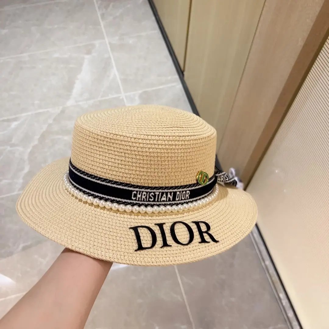 Dior Hat New Printed Large Letters logo Women's Elegant Beach Sun Protection Bucket Hat