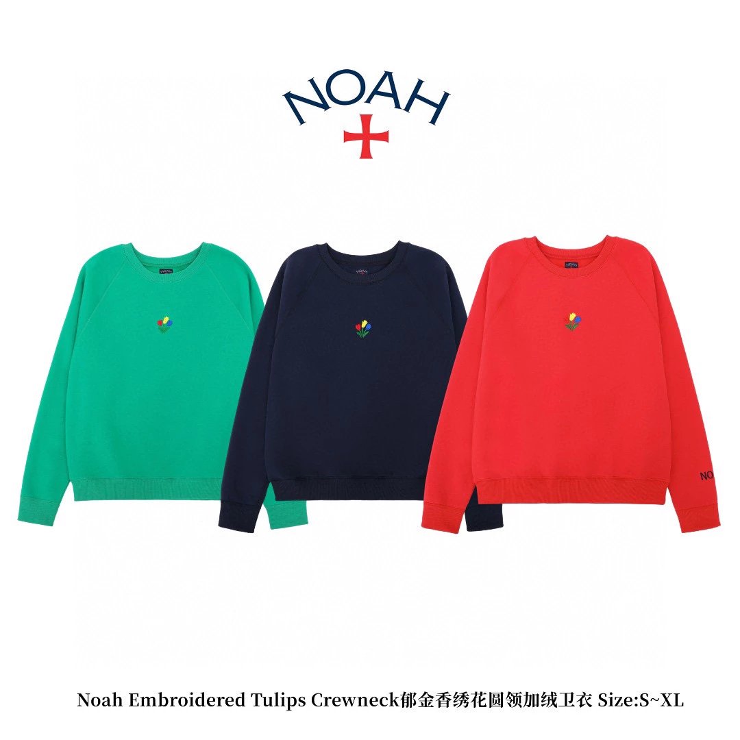 NOAH Hoodie Top Version Early Autumn and Winter Classic Chest Printed Small Cross logo Classic Fashion Brand round Neck Fleece-Lined Sweater Men and Women