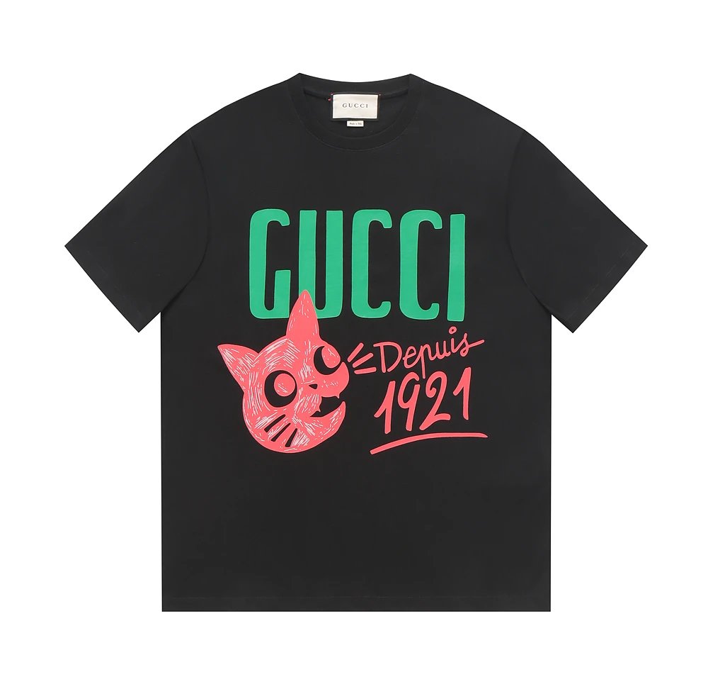 Gucci T-shirt 1921Cat Letter Print logo round Neck Short Sleeve25ss New Pure Cotton Unisex Style T T-shirt OS Loose Fit Base Shirt Top Half Sleeve T-Shirt