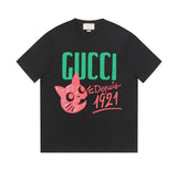 Gucci T-shirt 1921Cat Letter Print logo round Neck Short Sleeve25ss New Pure Cotton Unisex Style T T-shirt OS Loose Fit Base Shirt Top Half Sleeve T-Shirt