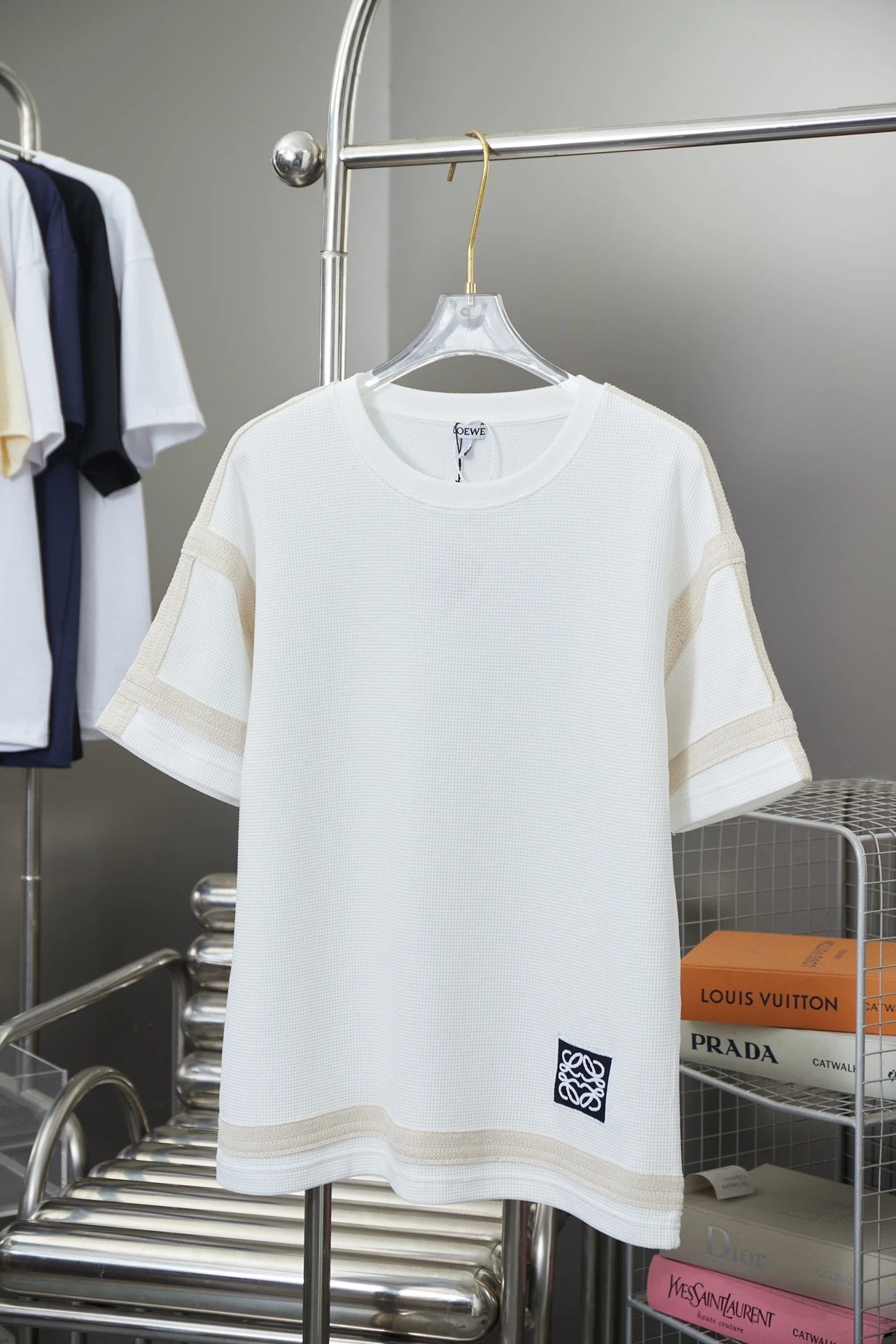 LOEWE T-shirt Classic Webbing Color Block Crew Neck Short Sleeve Pure Cotton Unisex T T-shirt OS Loose Fit Base Shirt Summer New Casual Simple T-Shirt