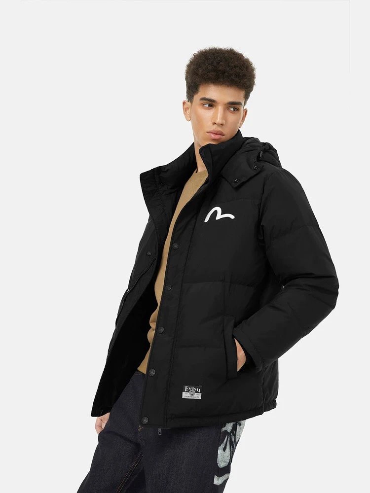 Evisu Down Jacket Top Version2024Winter New Men's Seagull Printed Hooded Outdoor down Jacket Jacket Jacket