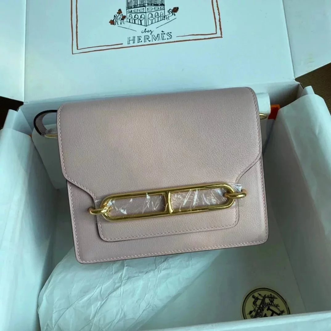 Hermes women's bag Top version Customized Real Shot Small Square Bag Pig Nose Bags Roulis19CMevercolor Leather Pig-Shaped Bun Gold Buckle Silver Buckle Flap Shoulder Messenger Bag Yang Mi Same Style Women Bag