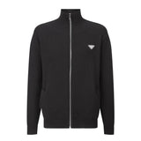 PRADA Sweater 24FW Triangle Logo Wool Zipper Sweater Coat Unisex Outerwear Long Sleeve Soft Lazy Style OS Loose Fit Thickened Versatile Casual Wear for Both Inner and Outer Layering