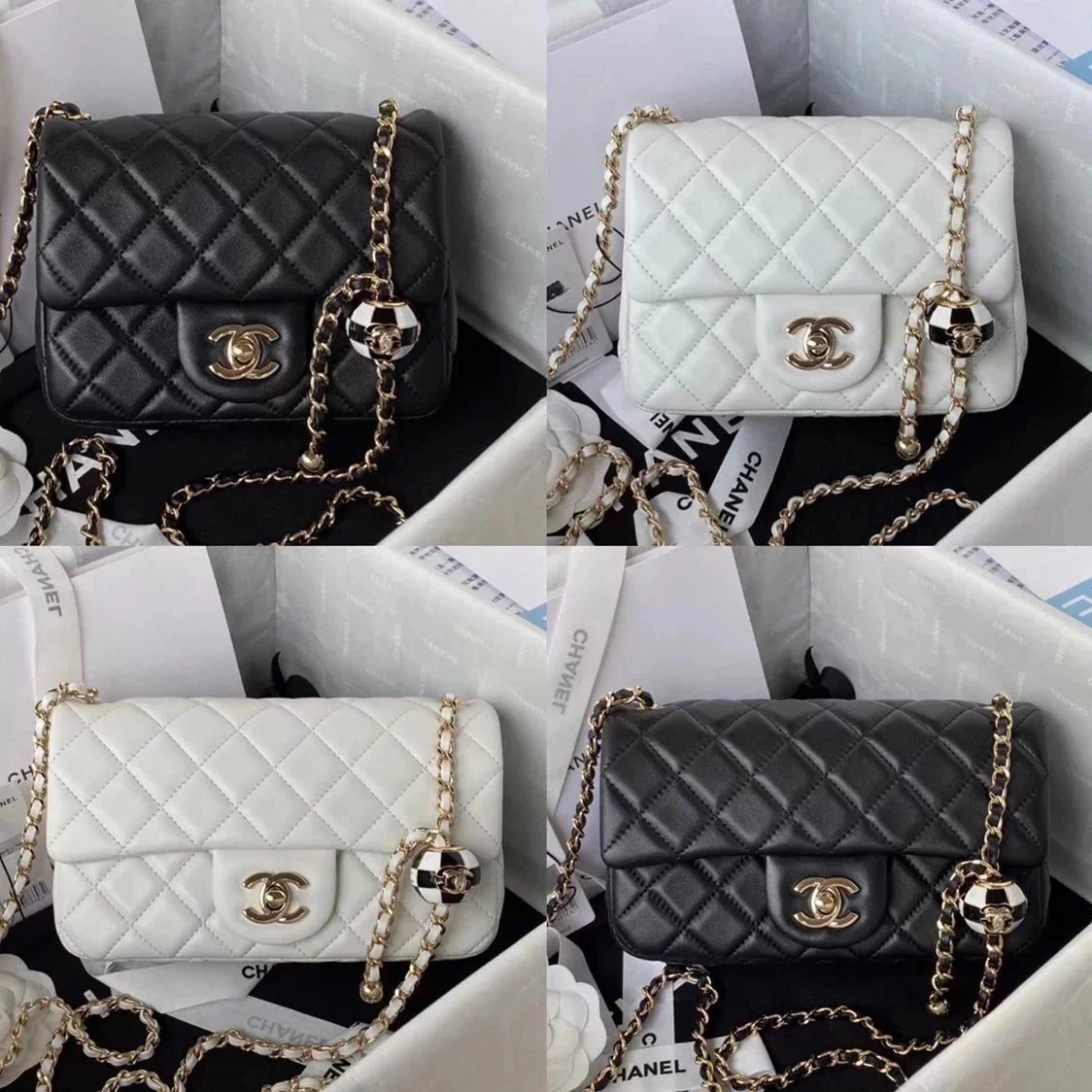 Chanel Women's Bag Top version 2022New23S Holiday Series New Flap Bag cf Football Style Square Fat Small Golden Balls Big mini Metal Ball Bag Famous Brand Women's Bag Shoulder Messenger Bag Chain Bag