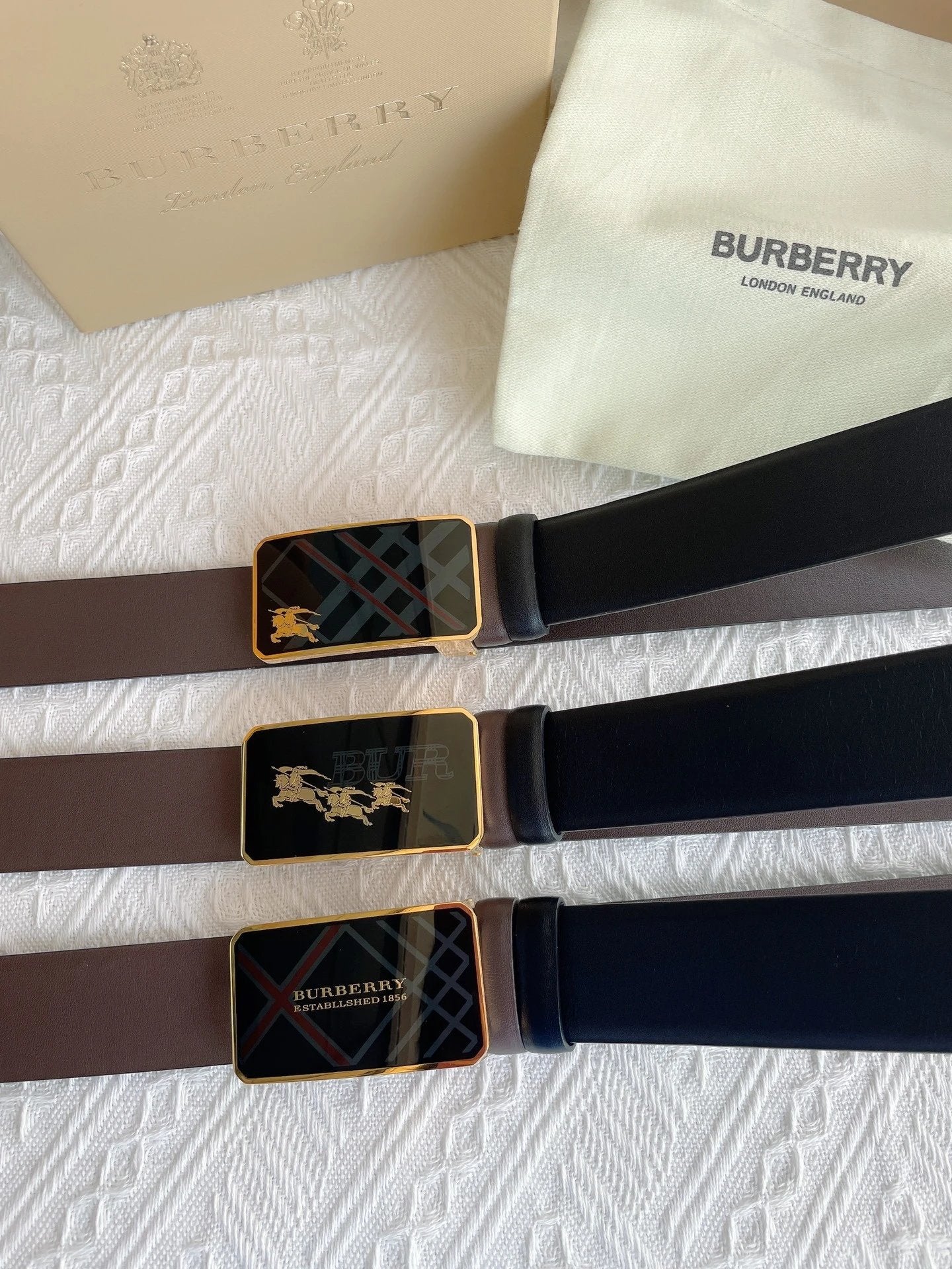 Burberry Belt Top version 【Full Package】New Men's Leather Belt Width3.5cm Double-Sided Imported First Layer Calfskin Full Grain Leather Genuine Goods Quality Original Factory Pin Buckle Letters Rotating Buckle Counter Full Set Gift Box Packaging B Home Be