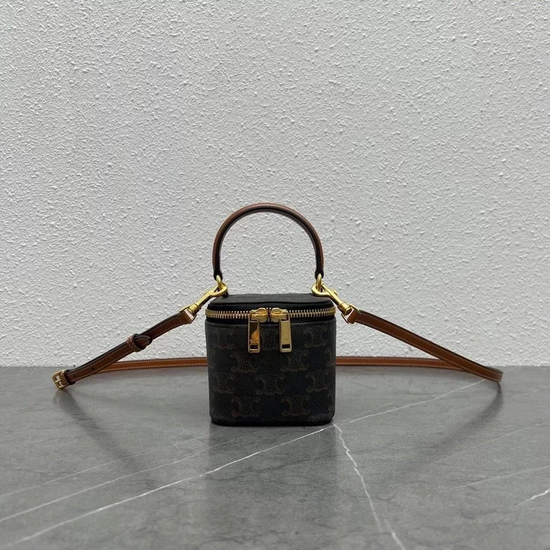 Celine women's bag Top version 【Original Leather Hardware】23New Three-Dimensional Box Bag Portable Box Bag Small round Bag Double Zipper Closure mini Box Bag Cosmetic Bag Lipstick Pack Small Waste Bag New Mini Small Bag Handle Small Box Bag Box Bag Women'