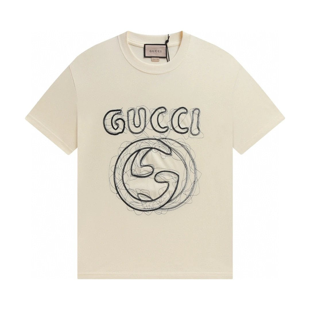 Gucci T-shirt Hand-painted Brand on the Chest logo round Neck Short Sleeve25ss New Pure Cotton Unisex Style T T-shirt OS Loose Fit Base Shirt Half Sleeve T-Shirt Top Half Sleeve