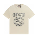 Gucci T-shirt Hand-painted Brand on the Chest logo round Neck Short Sleeve25ss New Pure Cotton Unisex Style T T-shirt OS Loose Fit Base Shirt Half Sleeve T-Shirt Top Half Sleeve