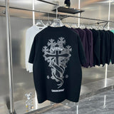 Chrome Hearts T-shirt Hand-painted Print Metal Buckle Round Neck Short Sleeve Pure Cotton Unisex T Shirt Bottoming Shirt OS Loose Fit T-Shirt