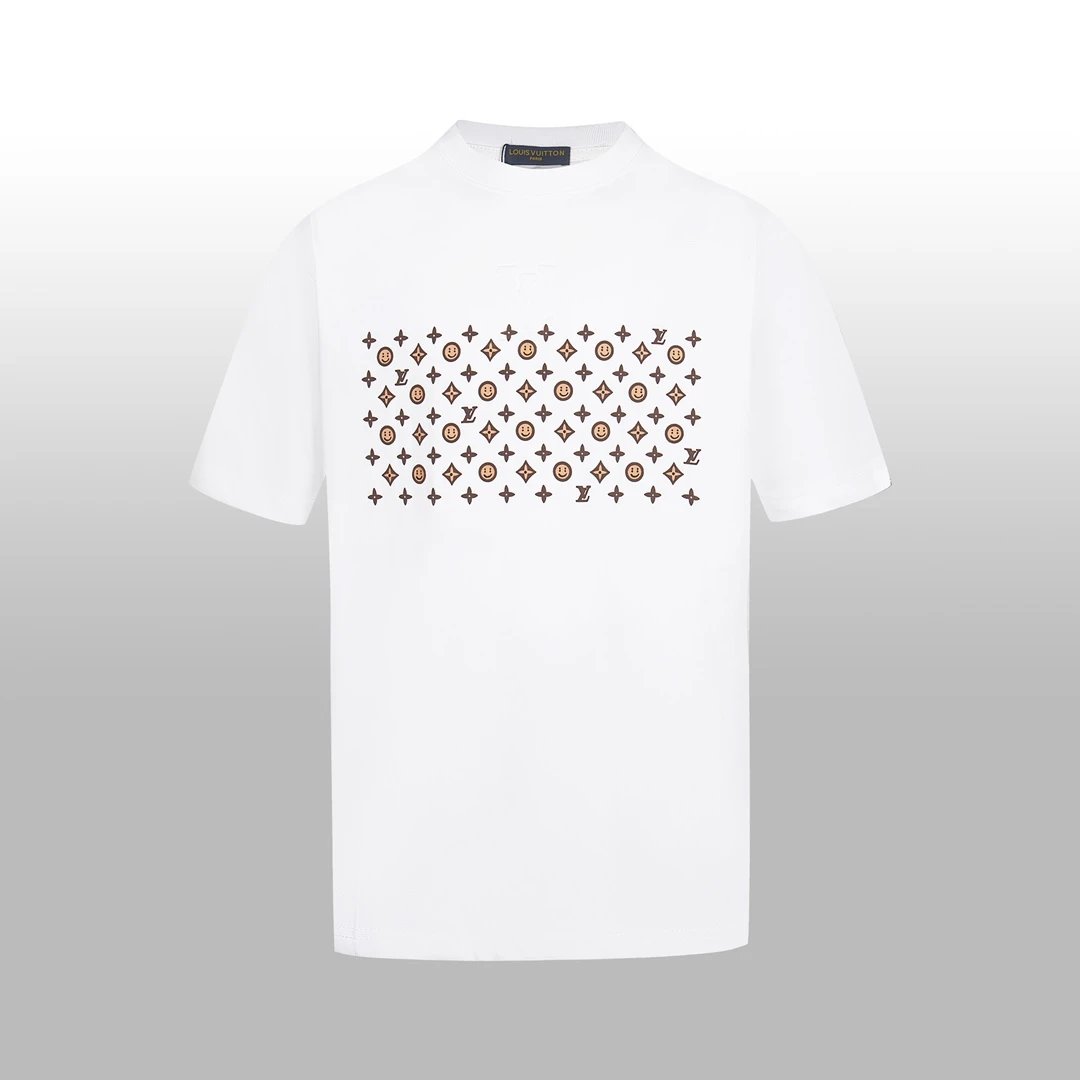 Louis Vuitton LV T-shirt Hand-drawn Smiley Face Print on the Chest logo round Neck Short Sleeve25ss New Pure Cotton Unisex Style T T-shirt OS Loose Fit Base Shirt Top Half Sleeve T-Shirt