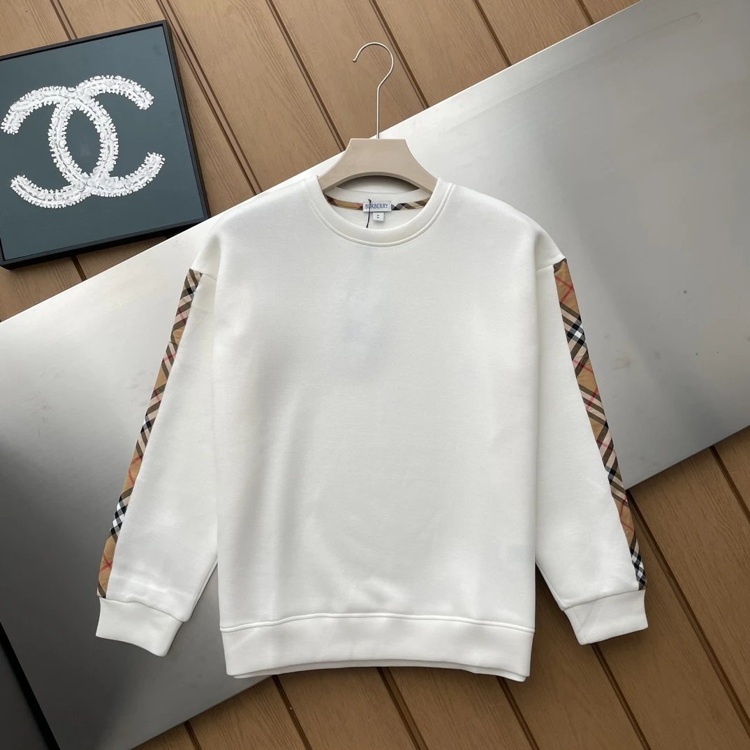 Burberry Hoodie Plaid Sleeve Patchwork Crewneck Sweatshirt Crewneck Sweatshirt Pullover Long Sleeve Base Shirt Jacket Top Unisex Sports Casual OS Loose fit