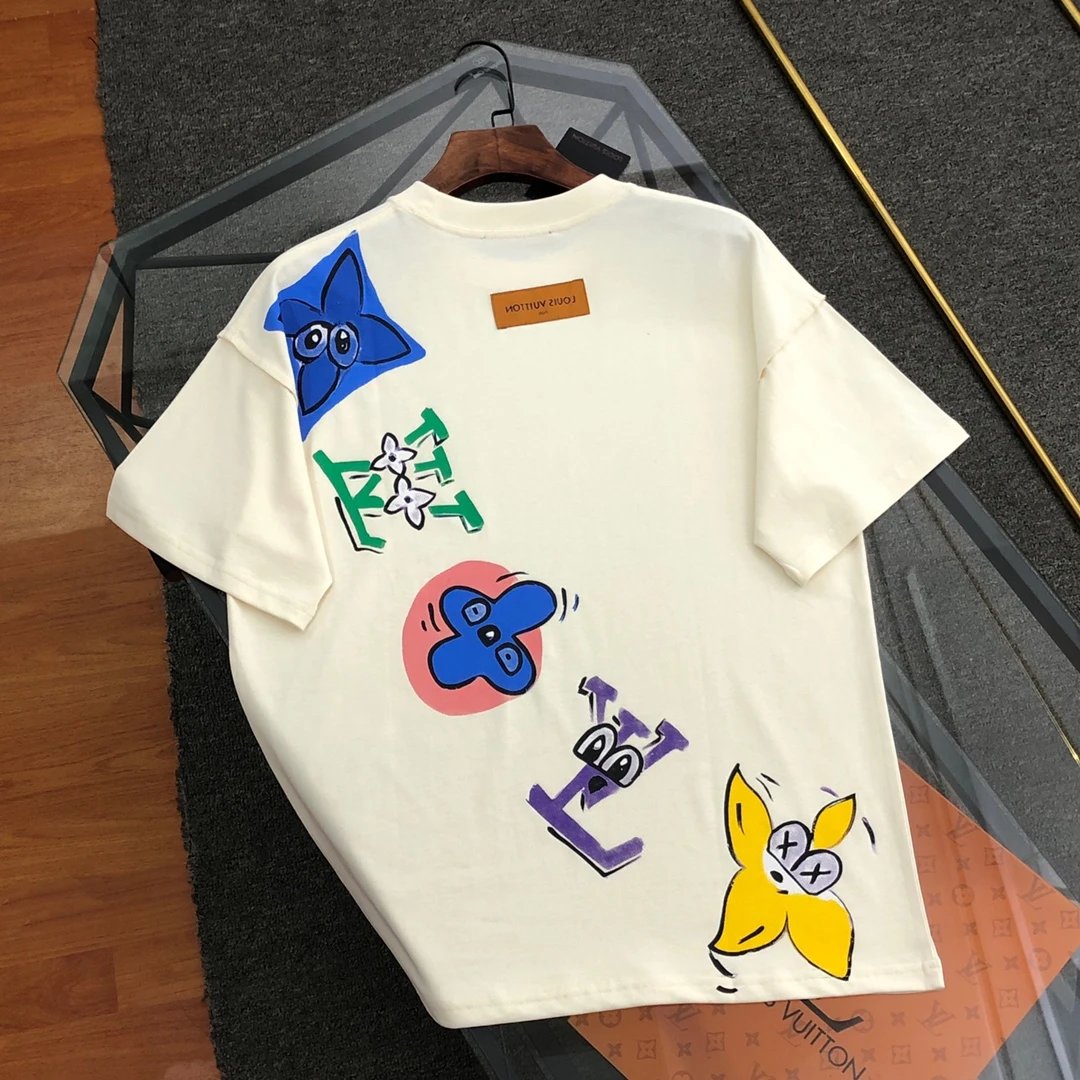 Louis Vuitton LV T-shirt Cashew Nut Flower Alphabet logo Round neck short-sleeve pure cotton T T-shirt ins Unisex Basic Shirt Simple Summer New Casual T-Shirt