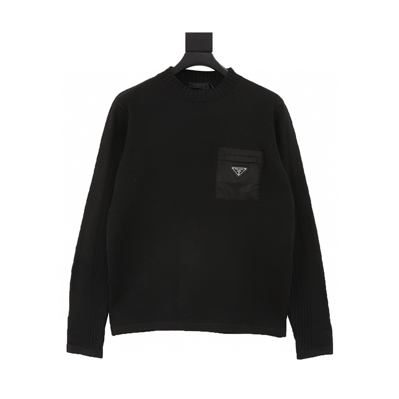 PRADA Sweater 24Fw Nylon Pocket Triangle Mark round Neck Sweater for Men and Women