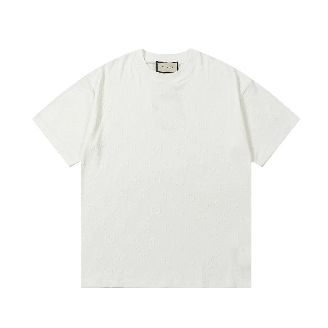 Gucci T-shirt Flocked Jacquard Towel Embroidered Round Neck Short Sleeve Pure Cotton T T-shirt ins Unisex Simple Summer New Casual Base Shirt T-Shirt