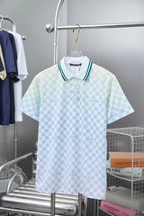 Louis Vuitton LV T-shirt Full-body Checkerboard Pattern logo Jacquard POLO Shirt Lapel Short Sleeve25ss New Unisex Summer Short Sleeve OS Loose T Business Half Sleeve Shirt Plus Size T-Shirt