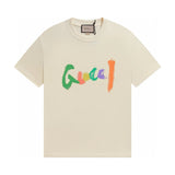 Gucci T-shirt Colorful Letter Print on the Chest logo round Neck Short Sleeve25ss New pure cotton T Unisex T-Shirt OS Drop Shoulder Loose Fit Base Shirt Top T-Shirt Short Sleeve