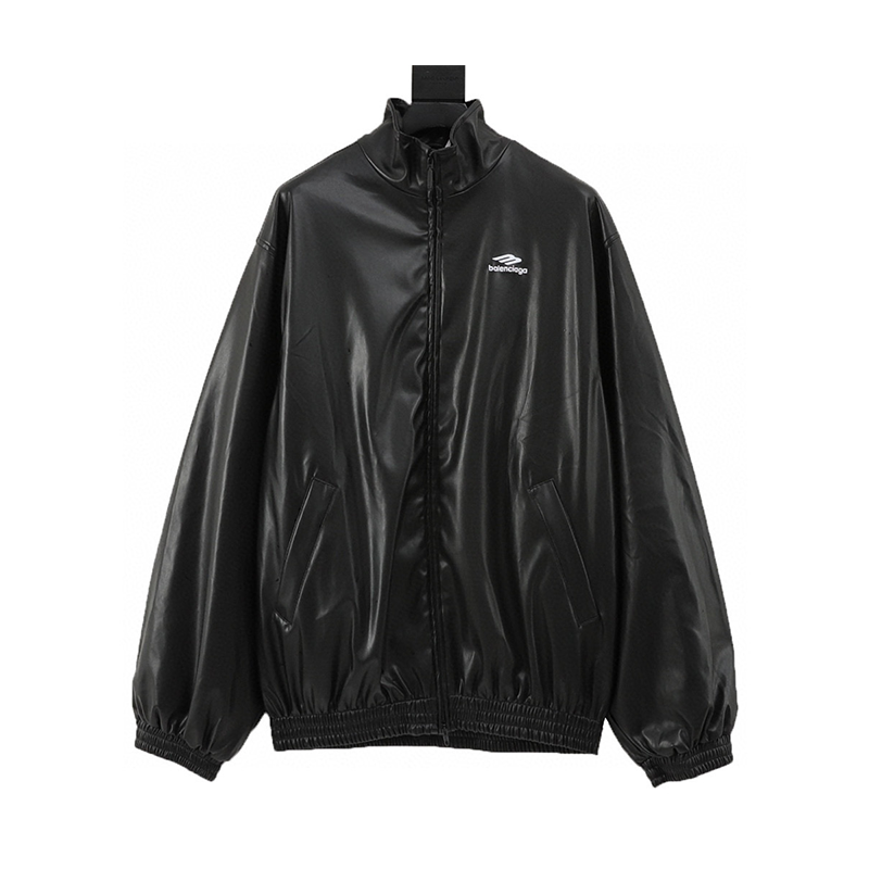 Balenciaga Jackets Embroidered Leather Stand Collar Coat for Men and Women