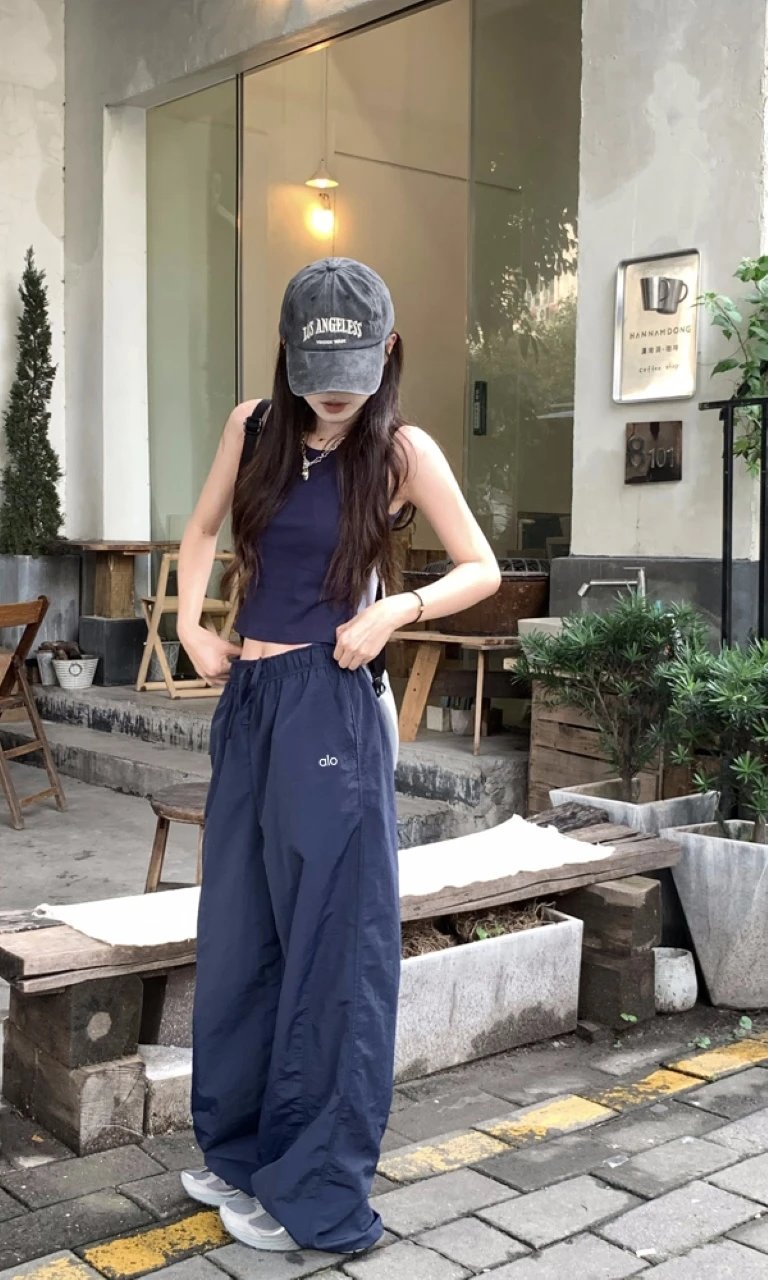 Alo Yoga Sweatpants Front Letter Embroidery logo Straight-leg Breathable Pants for Women25ss Spring Summer New Loose Fit Versatile Plus Size Casual Pants