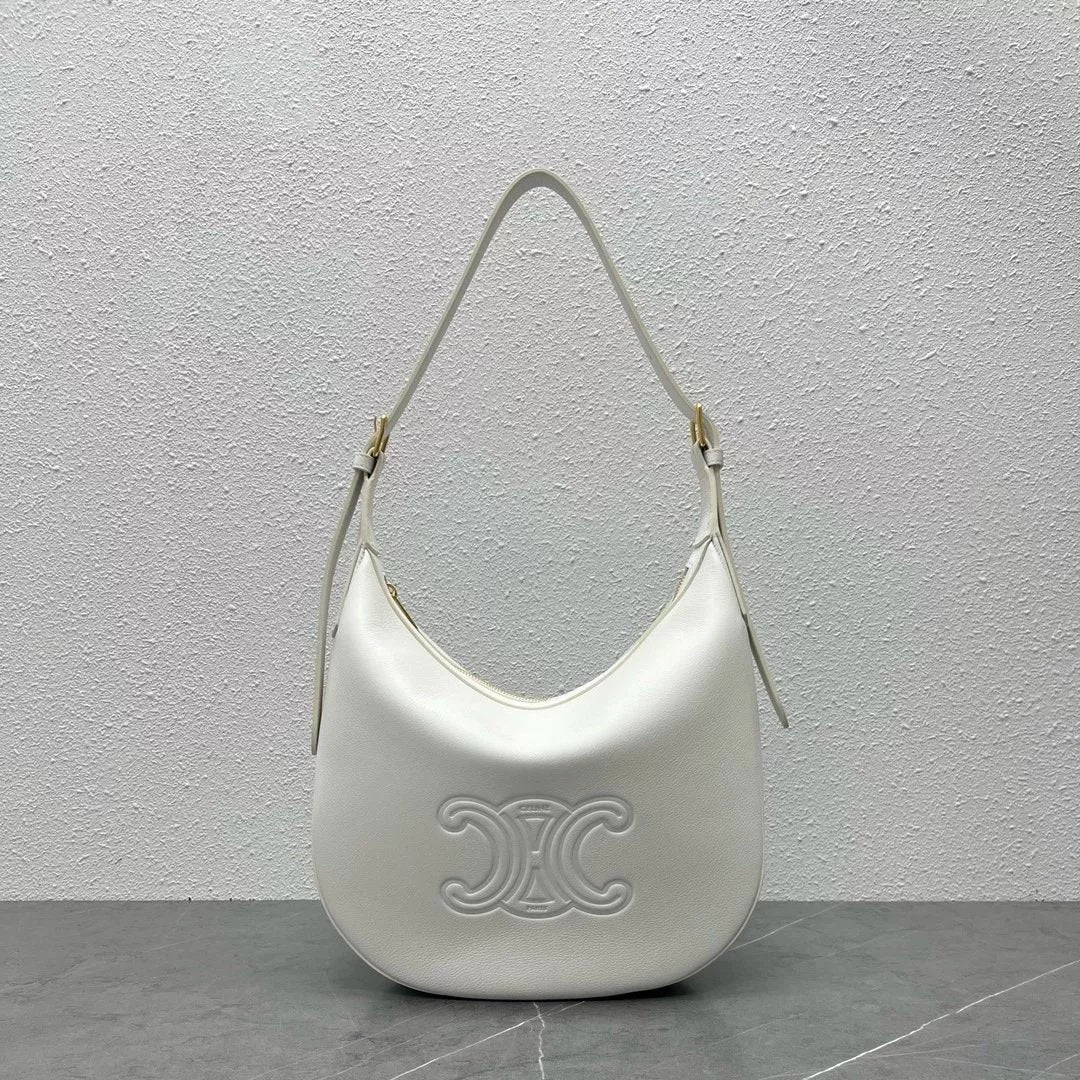 Celine women's bag Top version 【Original Factory】2024Early Spring New HELOISE New Soft Cow Leather Handbag hobo Bag Underarm Bag Shoulder Bag Arc De Triomphe Large logo Printing hobo Backpack114713