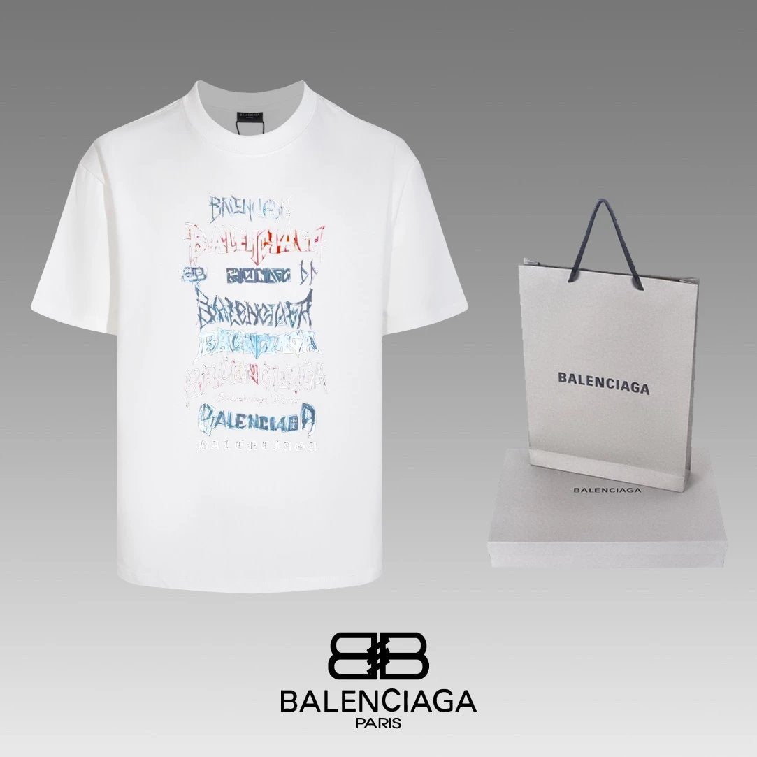 Balenciaga T-shirt Chest Letter Print logo round Neck Short Sleeve25ss New Pure Cotton Unisex Style T T-shirt OS Loose Fit Base Shirt Half Sleeve T-Shirt Top Half Sleeve
