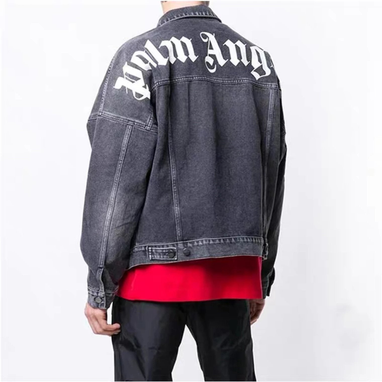 Palm Angels Jackets Top Version Brown Lan2022ss Classic Back Letter Print Washed Denim Jacket Jacket