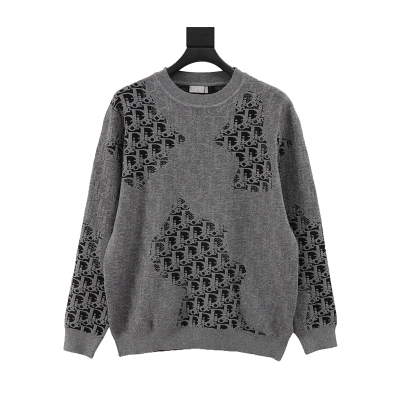 Dior Sweater Xiaodi Presbyopic Phantom Gray Couple Knitted Pullover Sweater Same Style for Men and Women