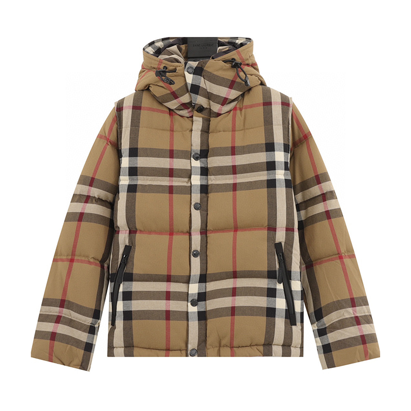 Burberry Down jacket Sleeve Detachable Stand Collar Plaid down Jacket Men and Women Same Style