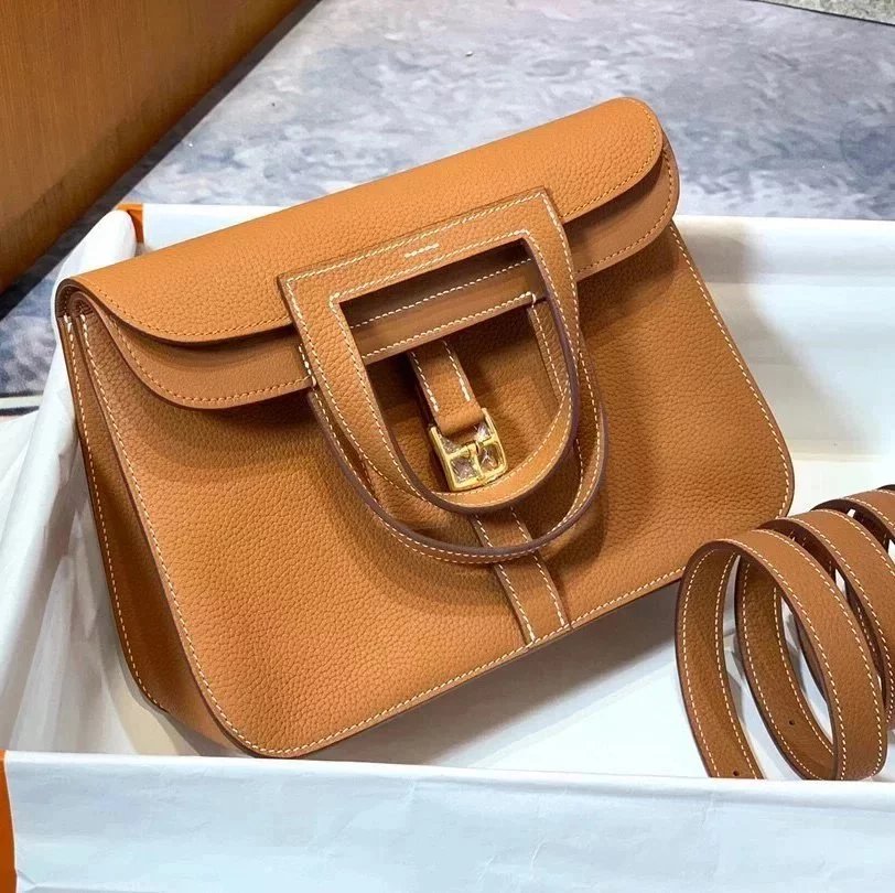 Hermes women's bag Top version 【Handmade Imported Fabric Beeswax Thread】H Home halzan22cm25cm Horseshoe Bag Shoulder Bag Multi-Functional One Bag Multi-Purpose Messenger Bag Handbag Fashion Casual Famaous Brand Women's Bag