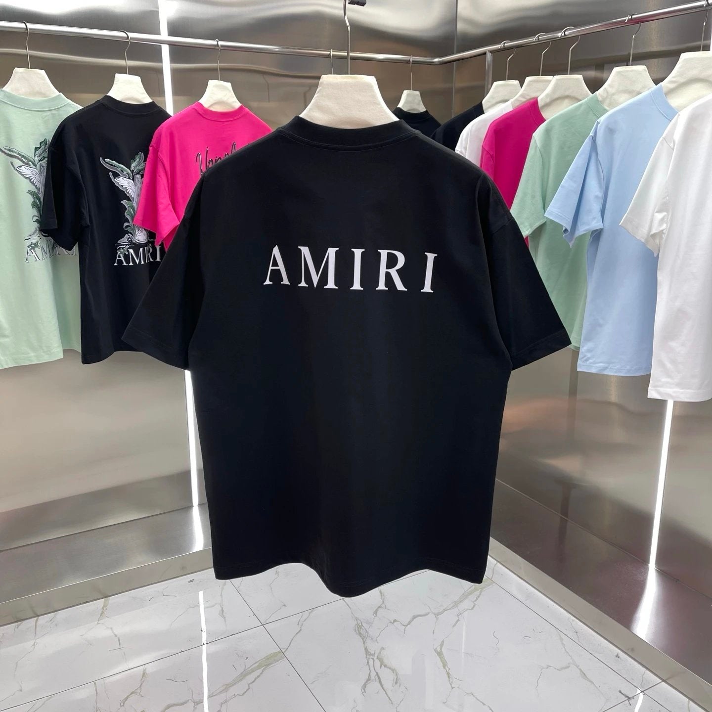 Amiri T-shirt Front and Rear Letter Printing logo round Neck Short Sleeve25ss New pure cotton T Unisex T-Shirt OS Drop Shoulder Loose Fit Base Shirt Top T-Shirt Short Sleeve