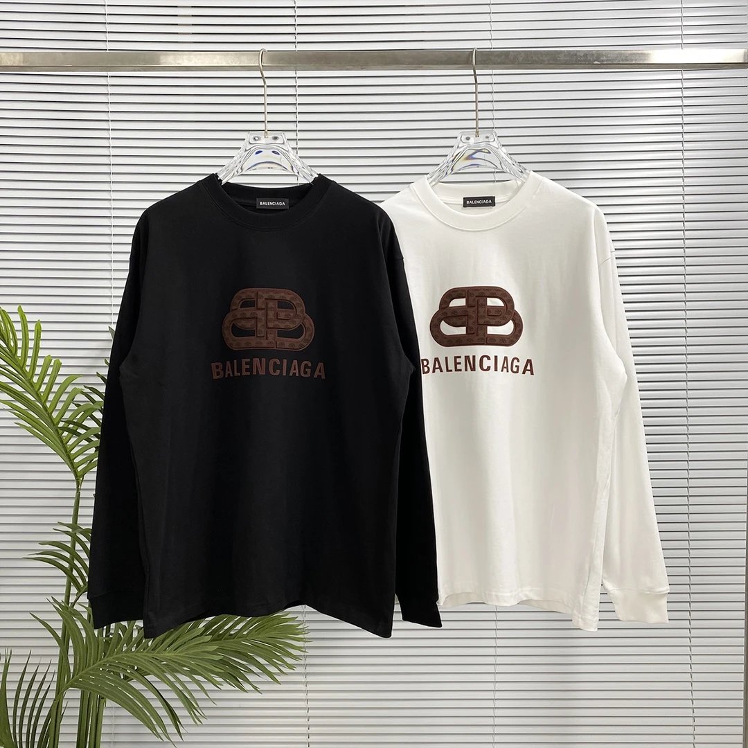 Balenciaga Hoodie New Long Sleeve T T-shirt Pair Blogo Round Neck Sweatshirt Long Sleeve Base Shirt Jacket Top Fashion Unisex Sports Casual Loose Fit Versatile Autumn Winter New Arrival