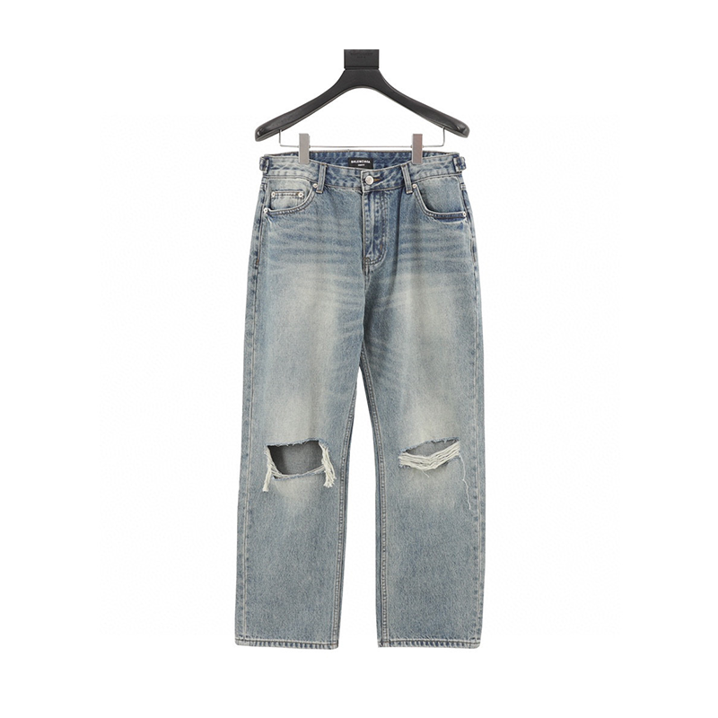 Balenciaga Jeans Knife Ripped Denim Trousers for Men and Women