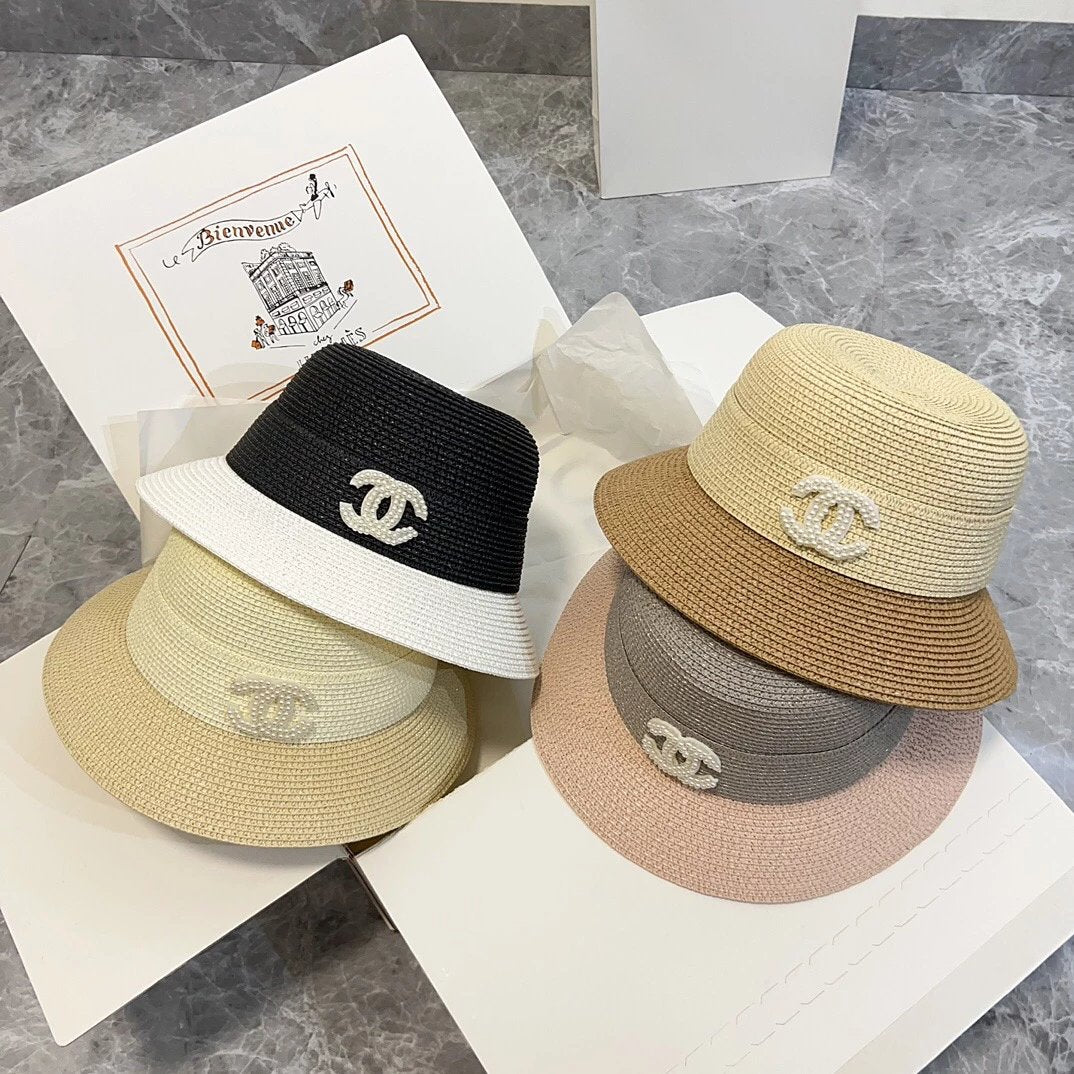 Chanel Hat Hat High Quality2024New Style Color Matching Bucket Hat Straw Hat