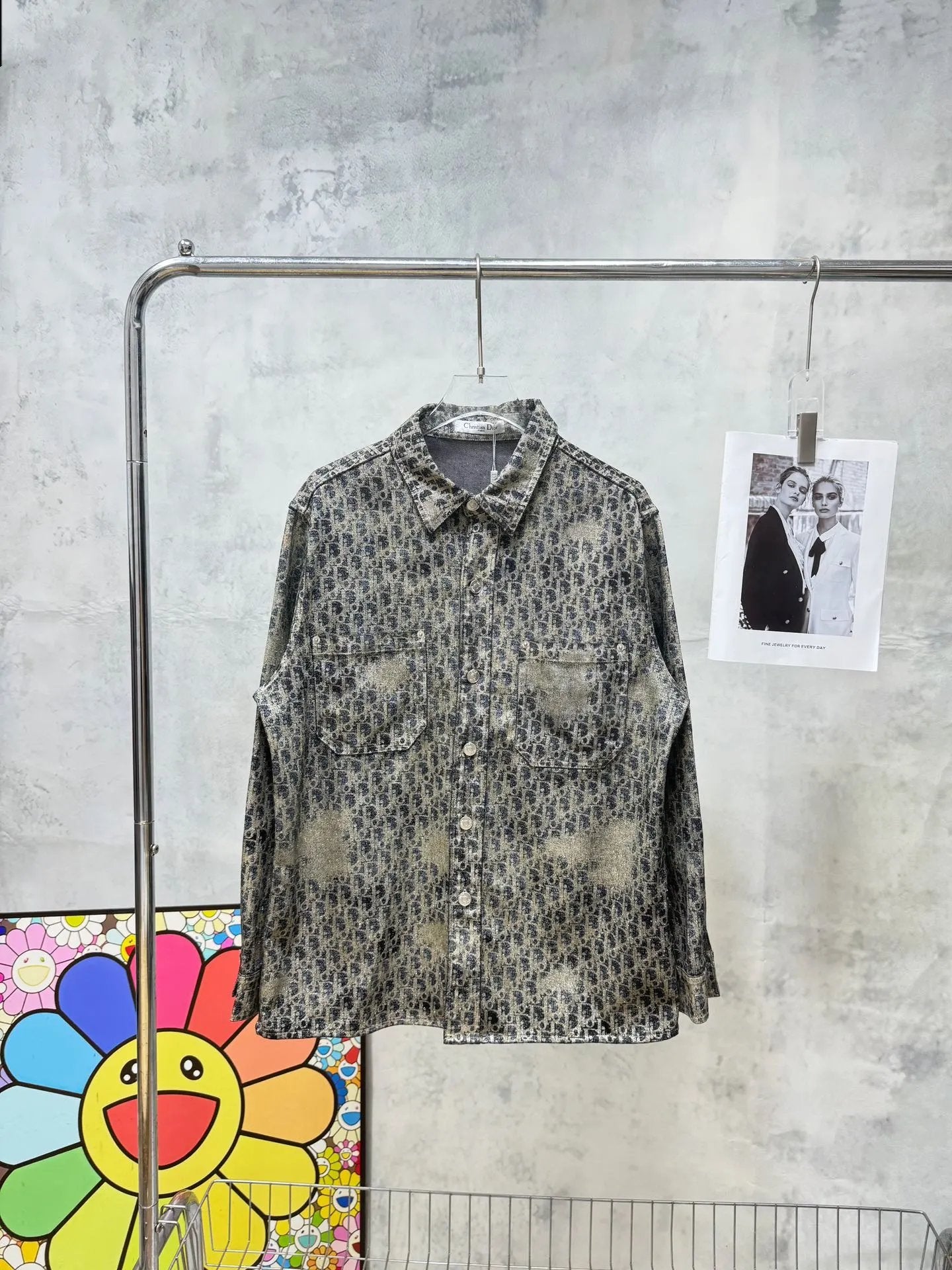 Dior Shirt Full Print Gold Foil Button Lapel Jacket CD Casual Loose Fit Versatile Long Sleeve Shirt Jacket os Unisex Cardigan with Various Styles24ss Autumn and Winter New Products