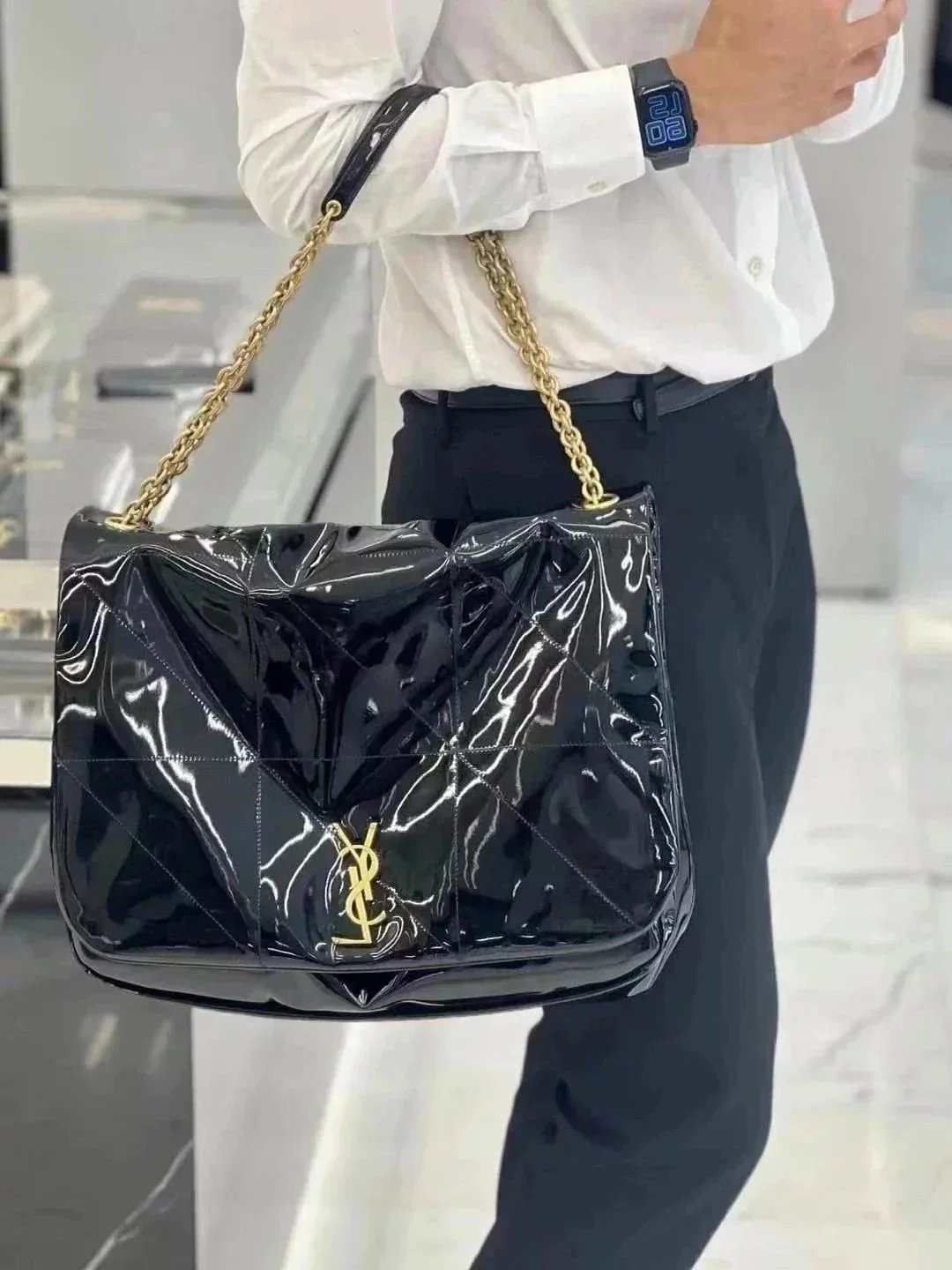 YSL Women's Bag Top version 【Super Original】Sunkeen Autumn and Winter New JAMIE Bag4.3Large Tote Bag Sheepskin Patent Leather Large Capacity Shopping Bag Backpack Men's and Women's Bags Extra Large Size Hobo Bag Small Size Jamie Messenger Bag Leisure Bag