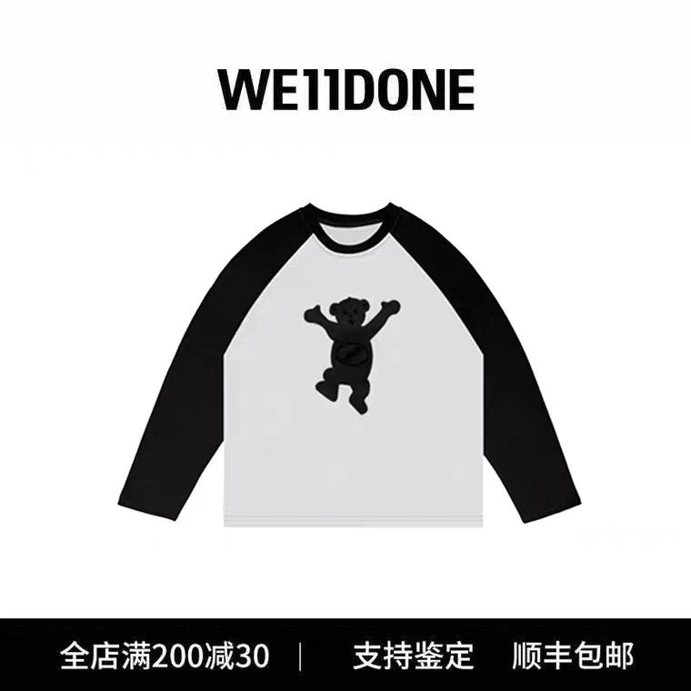 We11done Hoodie Top Version ss Autumn Limited Flocking Stitching Drop-Shoulder Sleeve Bear logo Base T T-shirt Long Sleeve